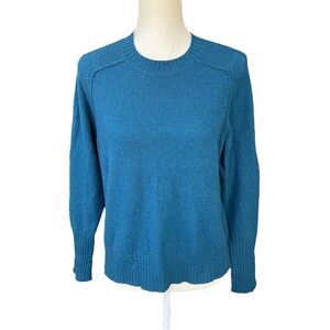 Skull Cashmere Ribbed Back Crew Neck Blue 100% Cashmere Sweater Teal Blue Sz XS